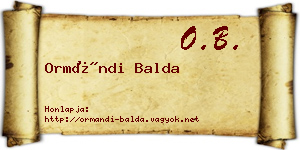 Ormándi Balda névjegykártya